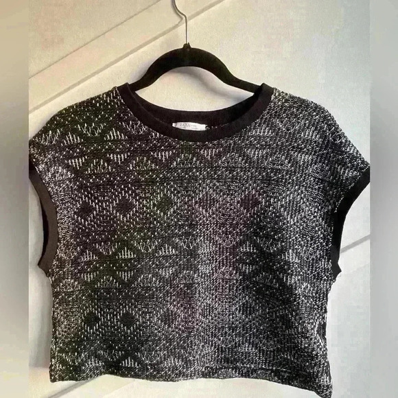 ZARA Metallic Black Mesh Wide Oversized Sleeveless Crop Tank Top Blouse Size S - Picture 3 of 8